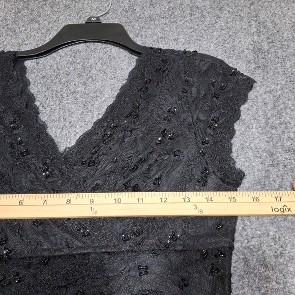 Cindy USA Black Lace Beaded V Neck Y2K Cap Sleeve Dress Size Medium‎ - Picture 3 of 11